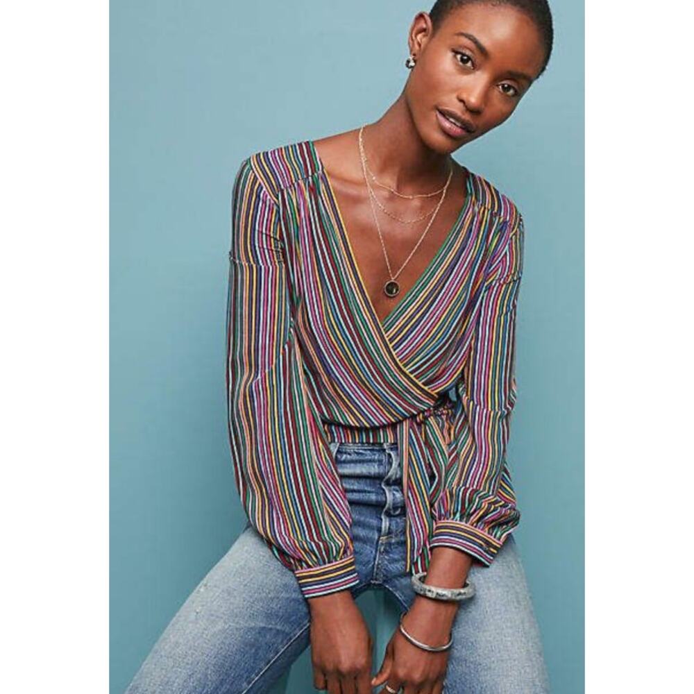 Anthropologie Striped Wrap Blouse in Multicolor